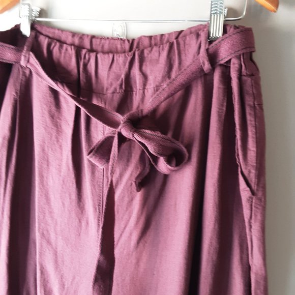 Civico 51 New! Made in Italy Burgundy Wide Linen Cotton Tie-Waist Pants Size 1X - Picture 6 of 16